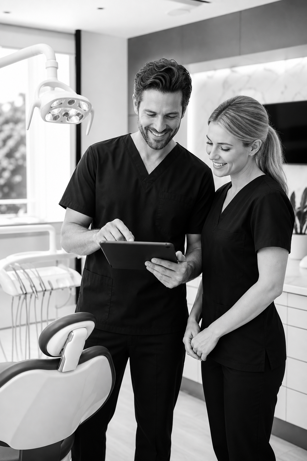Dental team using clinical technology in a modern operatory